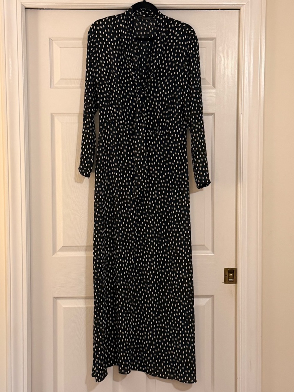 BCBGMaxAzria Black Maxi Dress with White Dot Print size 10